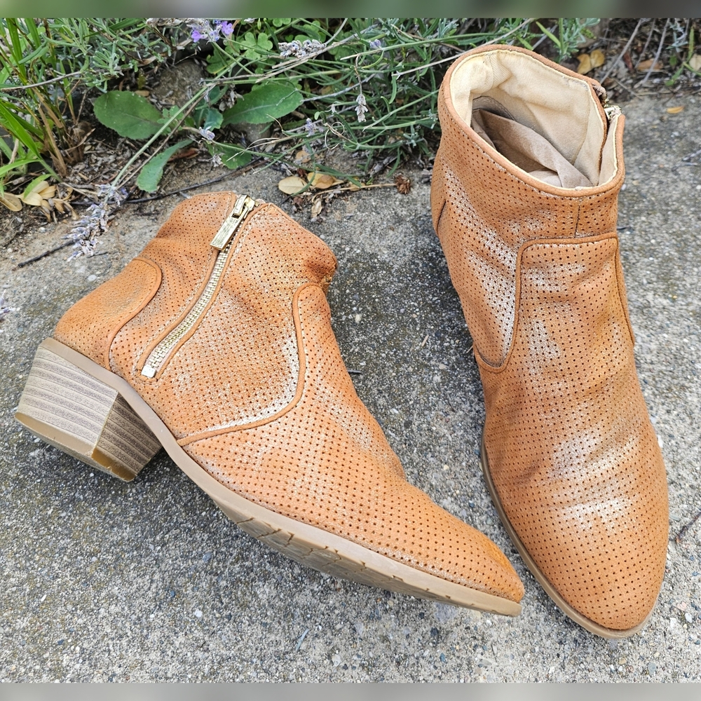 INC International Concepts Carsone Tan Ankle Booties with Western Flair